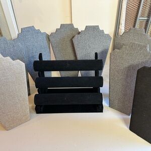 Velvet & Burlap Jewelry Display Stand Trio in Black & Gray